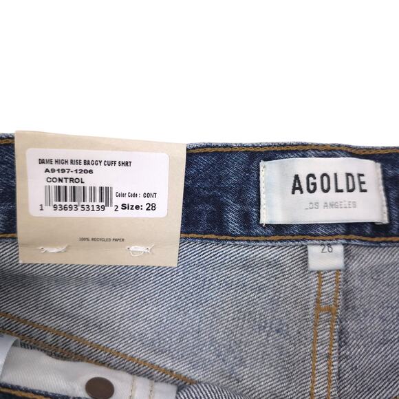 Agolde Dame Shorts High Rise Baggy Blue Denim Cuff Button Fly - Picture 6 of 11
